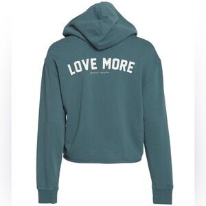 Spiritual Gangster Women's Teal Hoodie Sweater with Multicolor Cuffs Size Small